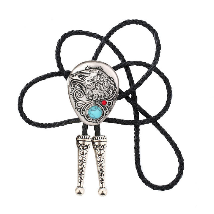 Natural Turquoise Stone Engraved Eagle Pendant Bolo Tie - image 4