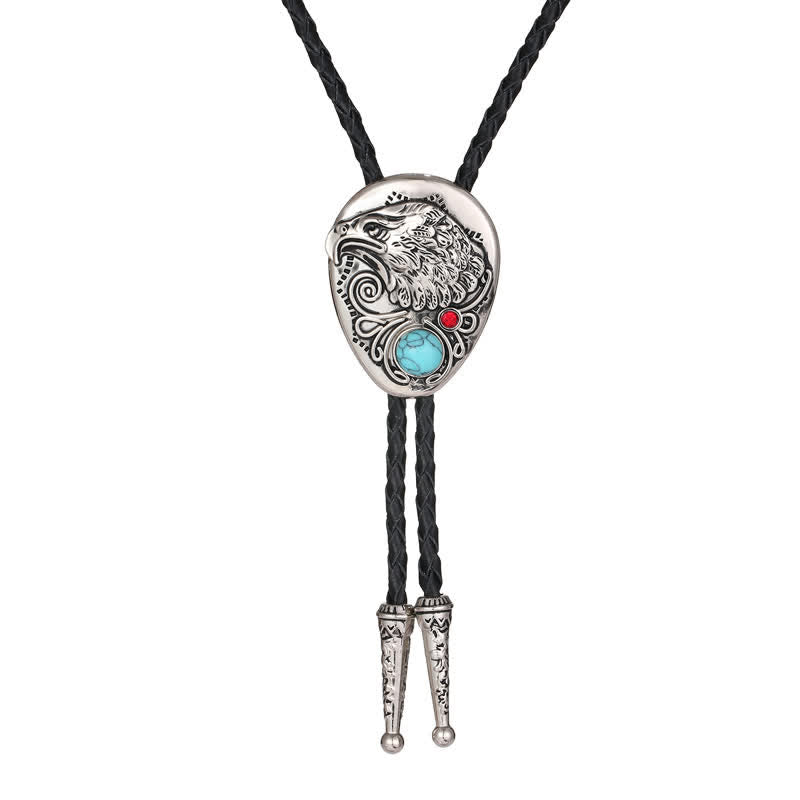 Natural Turquoise Stone Engraved Eagle Pendant Bolo Tie - image 5