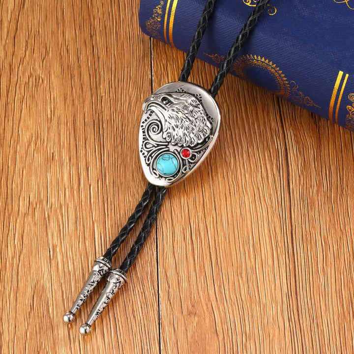 Natural Turquoise Stone Engraved Eagle Pendant Bolo Tie - image 2