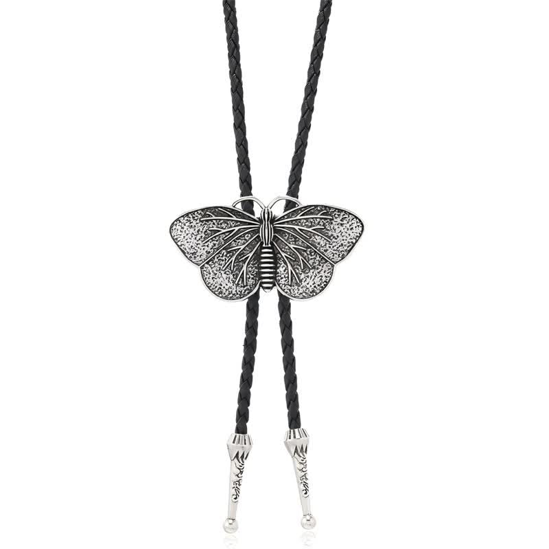 Western Butterfly Masquerade Costume Necklace Bolo Tie - Antique Silver - image 1