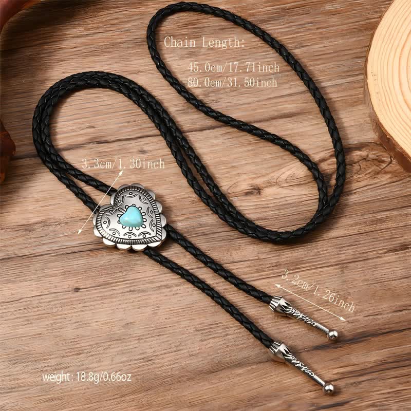 Bull Heart Western Style Turquoise Design Bolo Tie - image 3