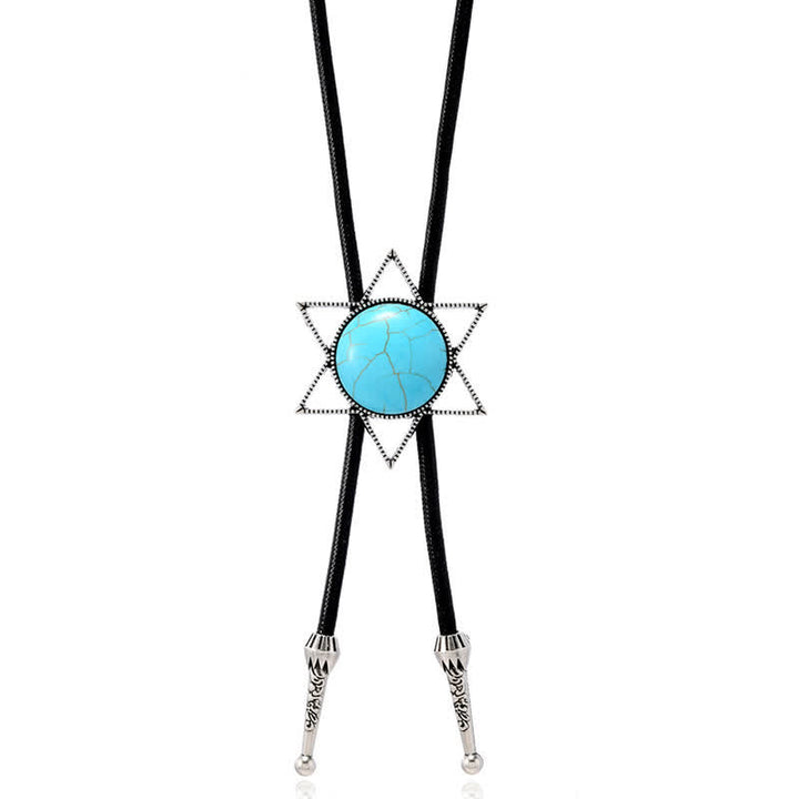 Six-Pointed Star Turquoise Design Bolo Tie - Black - image 3