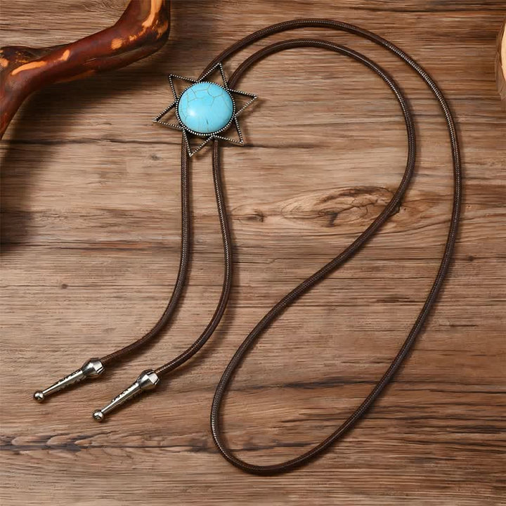 Six-Pointed Star Turquoise Design Bolo Tie - image 0