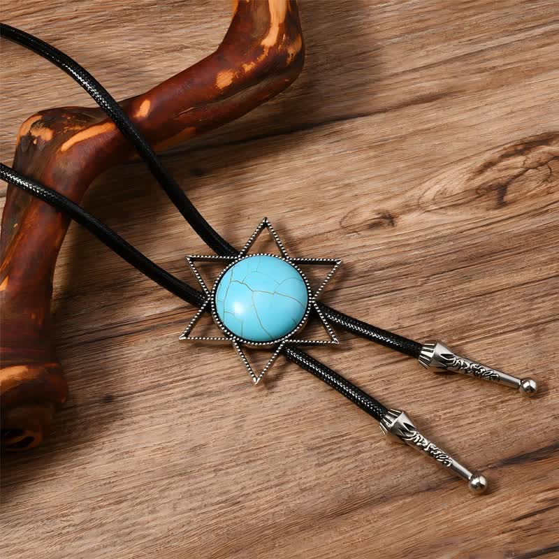 Six-Pointed Star Turquoise Design Bolo Tie - image 4