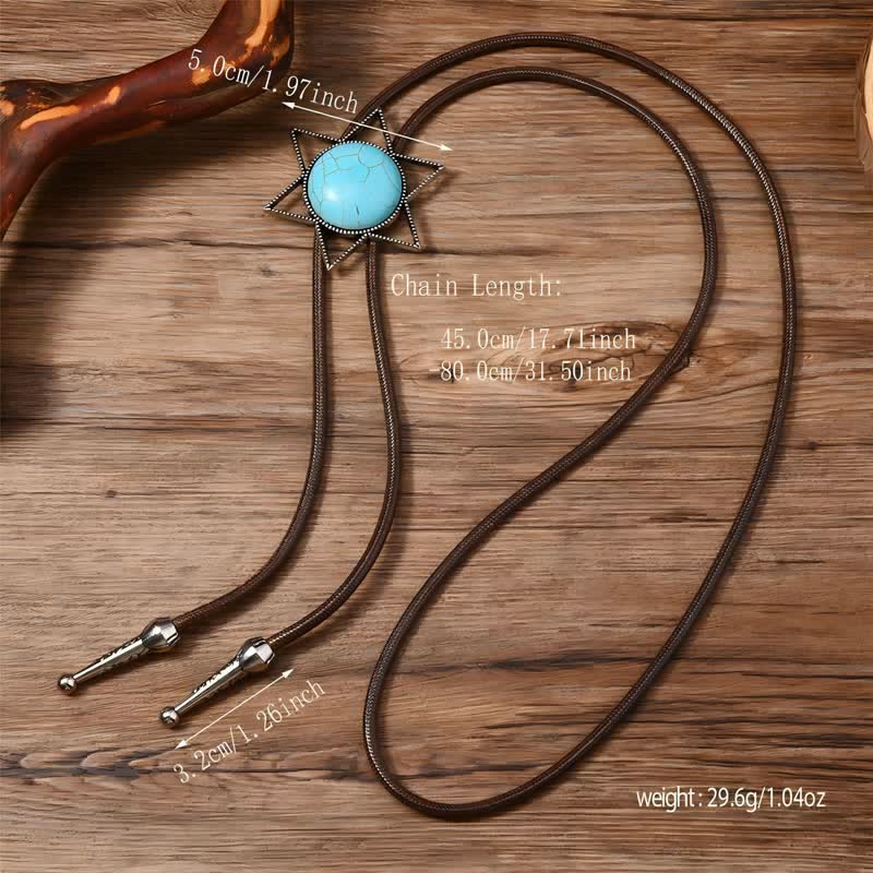 Six-Pointed Star Turquoise Design Bolo Tie - image 2