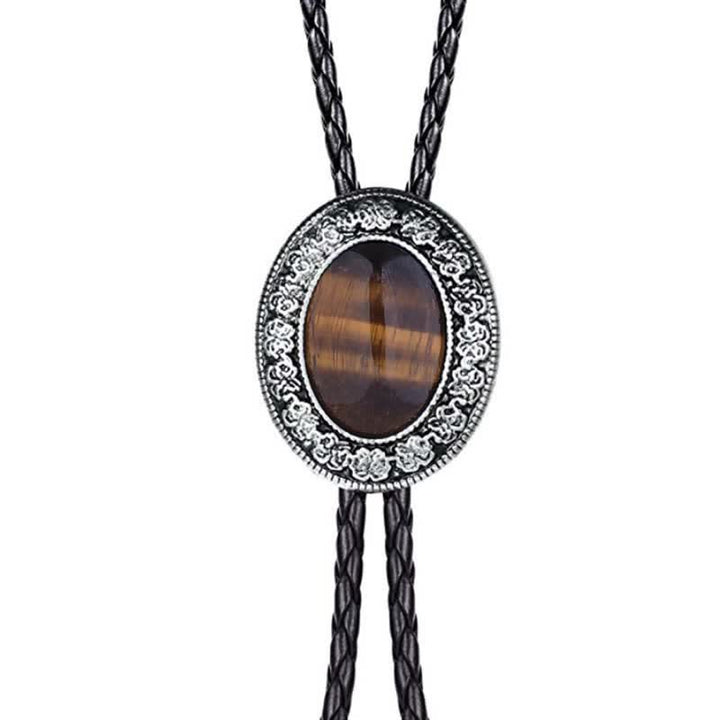 Novelty Rodeo Natural Stone Design Bolo Tie - Coffee - image 7