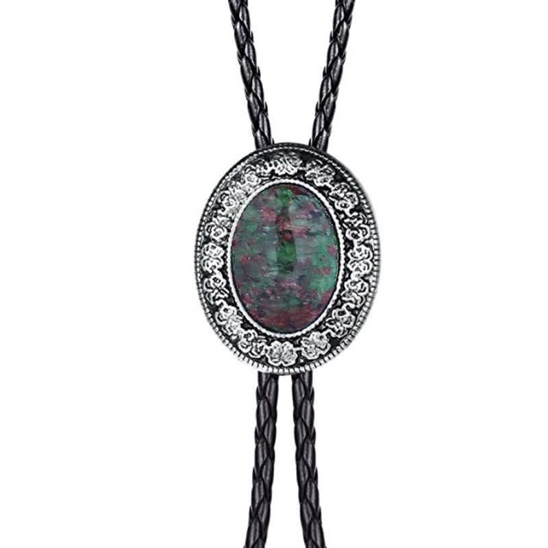 Novelty Rodeo Natural Stone Design Bolo Tie - Emerald Green - image 11