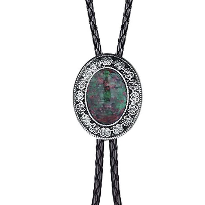 Novelty Rodeo Natural Stone Design Bolo Tie - Emerald Green - image 11
