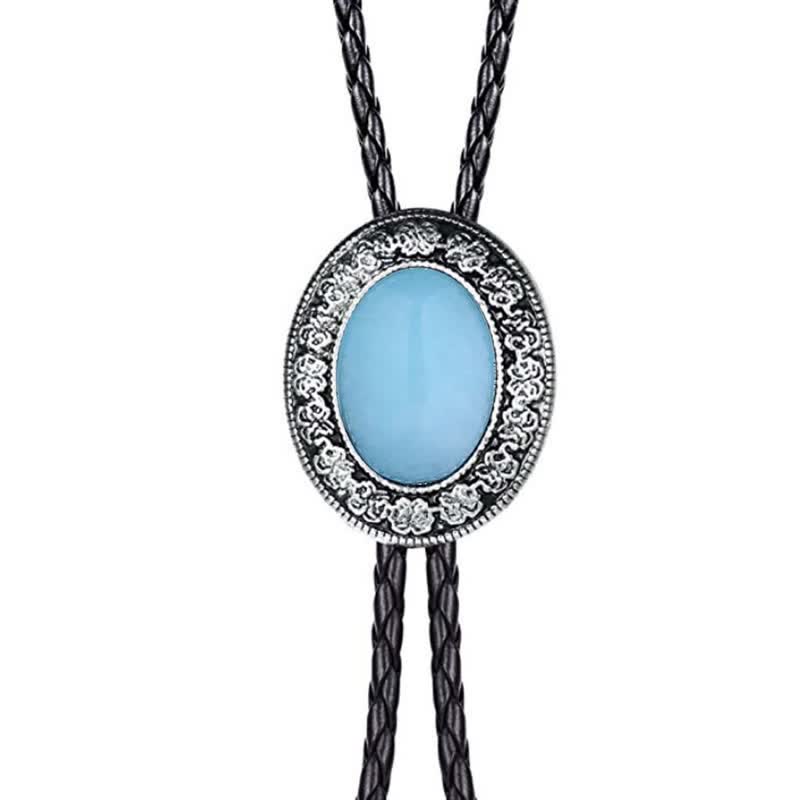 Novelty Rodeo Natural Stone Design Bolo Tie - Light Blue - image 14