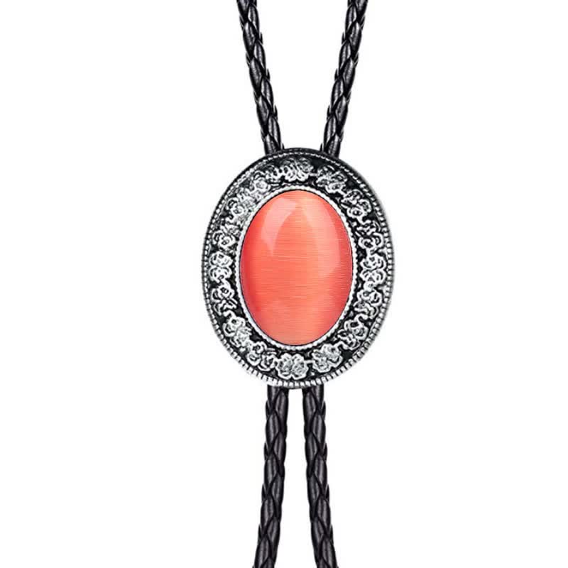 Novelty Rodeo Natural Stone Design Bolo Tie - Coral Red - image 19
