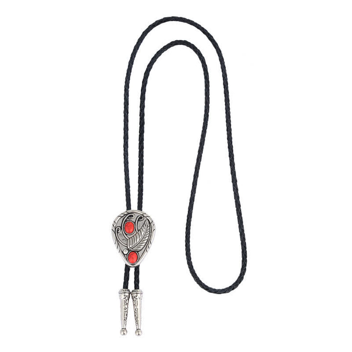 Native Cowboy Leaves Natural Stone Inlaid Bolo Tie - image 7