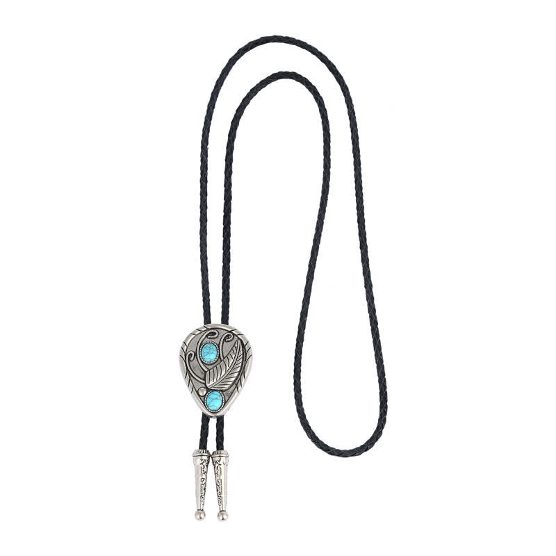 Native Cowboy Leaves Natural Stone Inlaid Bolo Tie - image 4