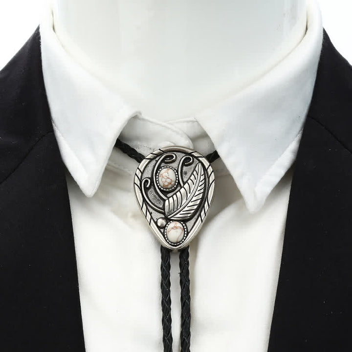 Native Cowboy Leaves Natural Stone Inlaid Bolo Tie - image 12