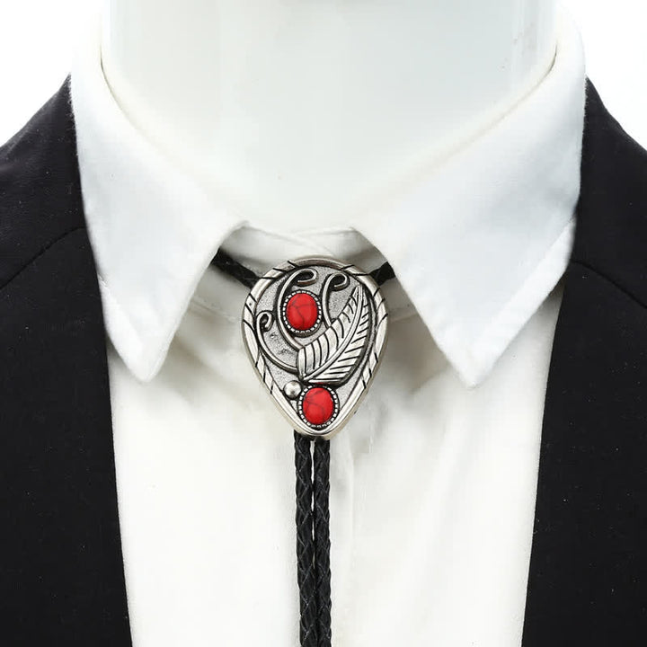 Native Cowboy Leaves Natural Stone Inlaid Bolo Tie - image 6