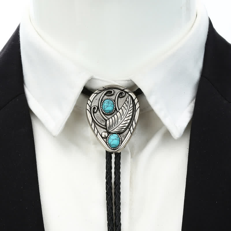 Native Cowboy Leaves Natural Stone Inlaid Bolo Tie - image 1