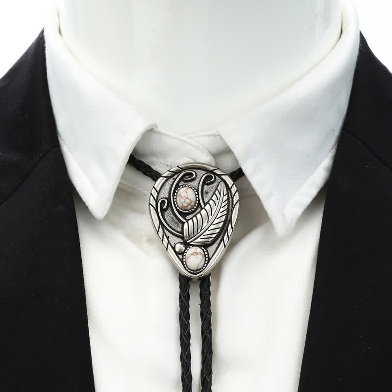 Native Cowboy Leaves Natural Stone Inlaid Bolo Tie - image 12