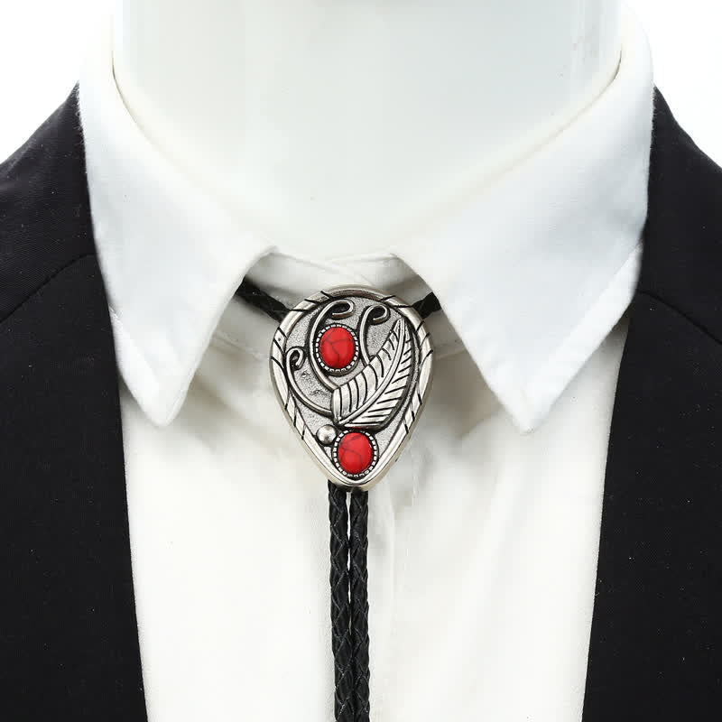 Native Cowboy Leaves Natural Stone Inlaid Bolo Tie - image 6
