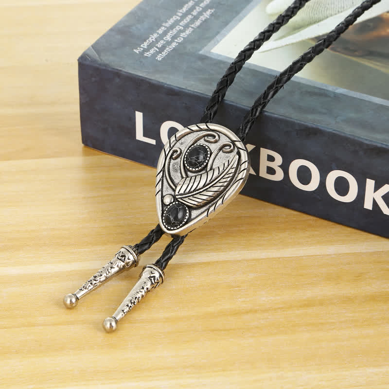 Native Cowboy Leaves Natural Stone Inlaid Bolo Tie - image 9