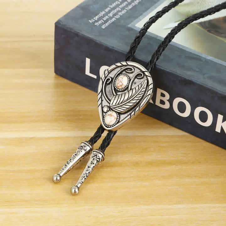 Native Cowboy Leaves Natural Stone Inlaid Bolo Tie - image 13