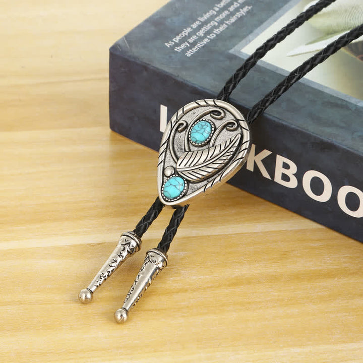 Native Cowboy Leaves Natural Stone Inlaid Bolo Tie - image 2