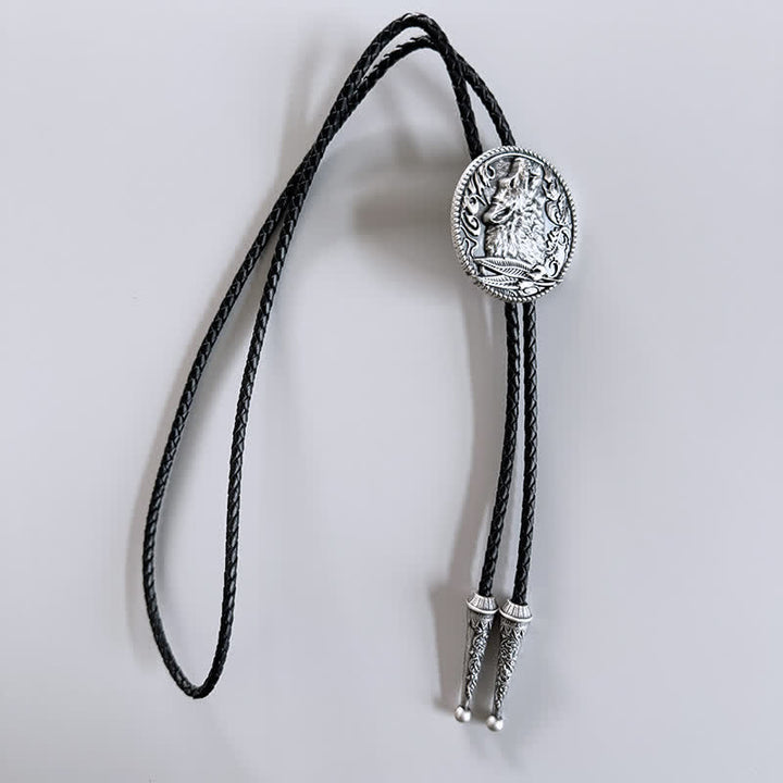 Howling Wolf Head Surrounding Leaves Bolo Tie - image 5