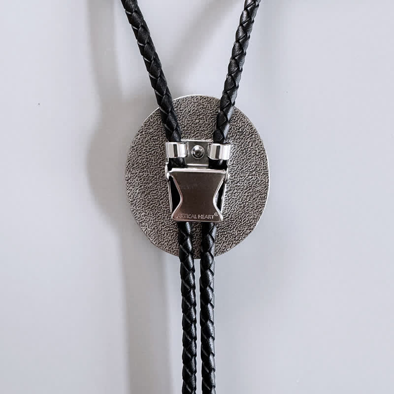 Howling Wolf Head Surrounding Leaves Bolo Tie - image 4