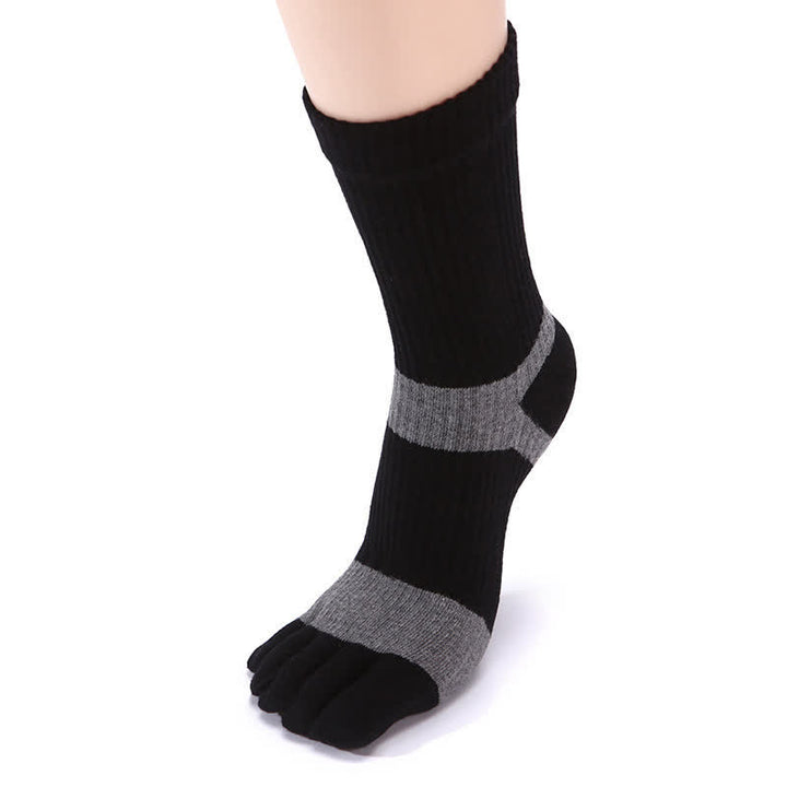 Men's Color Matching Five Fingers Crew Socks - Black - 6 Pairs - One Size (US 6.5 - US 10) - image 9