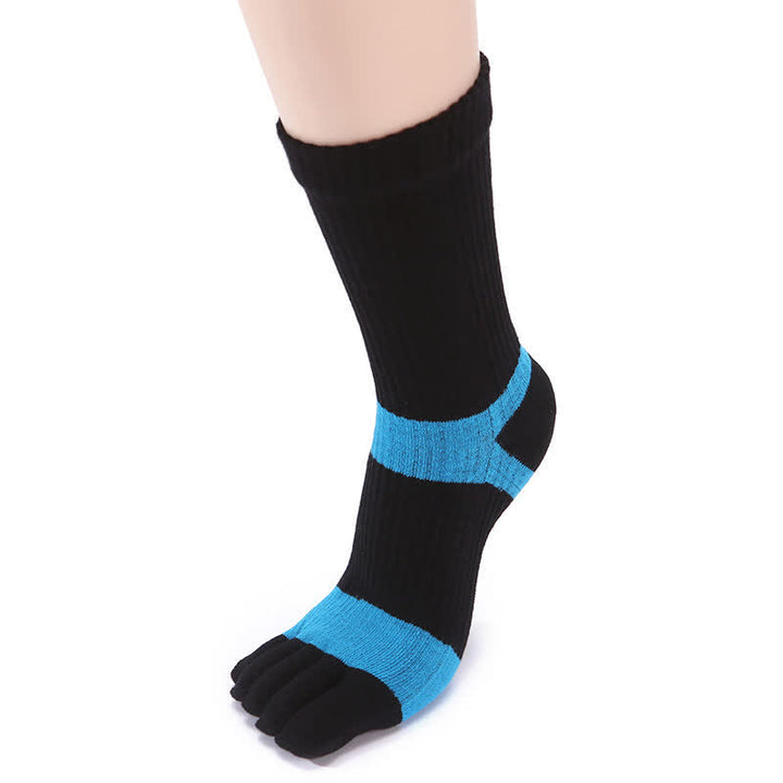 Men's Color Matching Five Fingers Crew Socks - Black & Blue - 6 Pairs - One Size (US 6.5 - US 10) - image 10