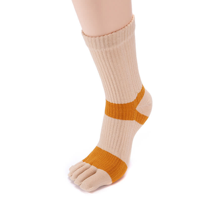 Men's Color Matching Five Fingers Crew Socks - Khaki - 6 Pairs - One Size (US 6.5 - US 10) - image 3