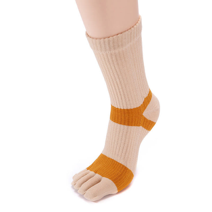 Men's Color Matching Five Fingers Crew Socks - Khaki - 6 Pairs - One Size (US 6.5 - US 10) - image 3