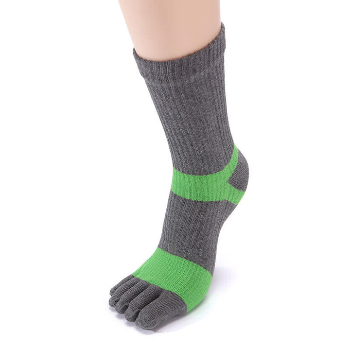 Men's Color Matching Five Fingers Crew Socks - Gray & Green - 6 Pairs - One Size (US 6.5 - US 10) - image 11