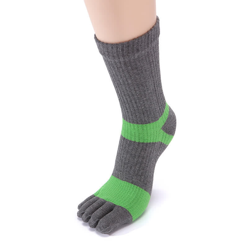 Men's Color Matching Five Fingers Crew Socks - Gray & Green - 6 Pairs - One Size (US 6.5 - US 10) - image 11