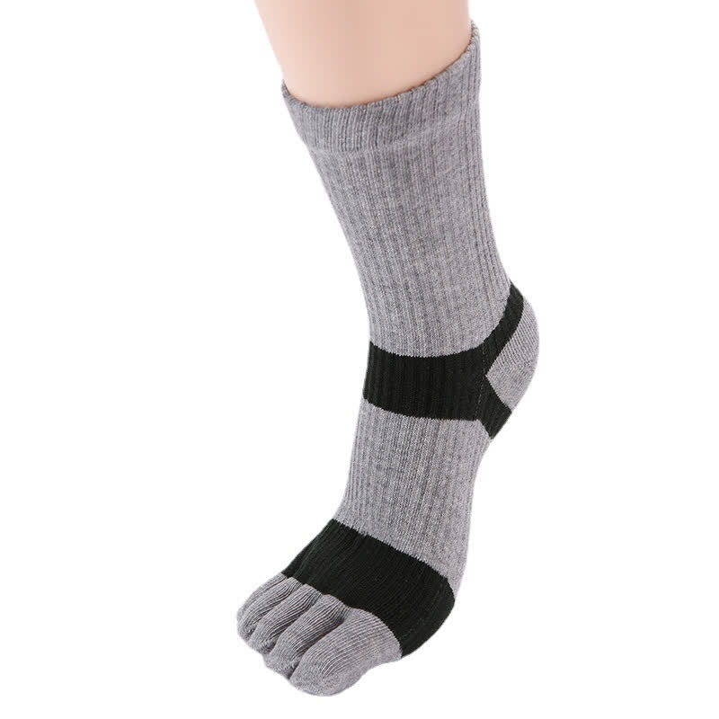 Men's Color Matching Five Fingers Crew Socks - Gray & Black - 6 Pairs - One Size (US 6.5 - US 10) - image 2