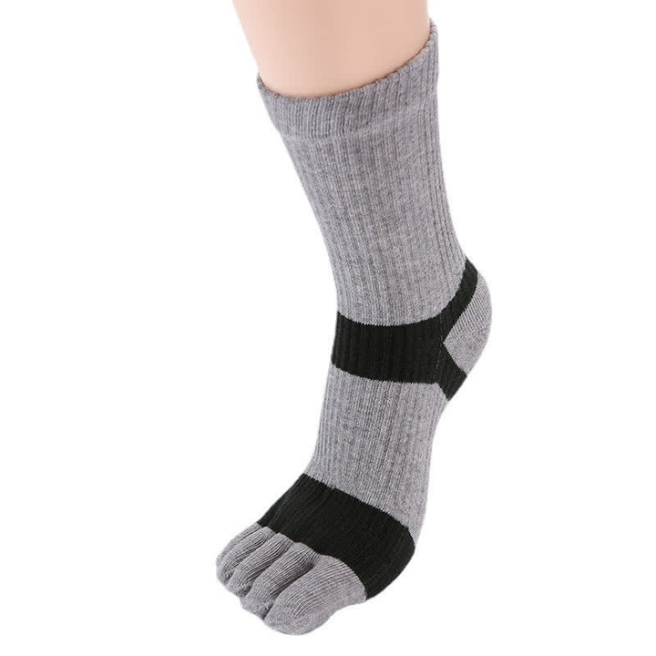 Men's Color Matching Five Fingers Crew Socks - Gray & Black - 6 Pairs - One Size (US 6.5 - US 10) - image 2