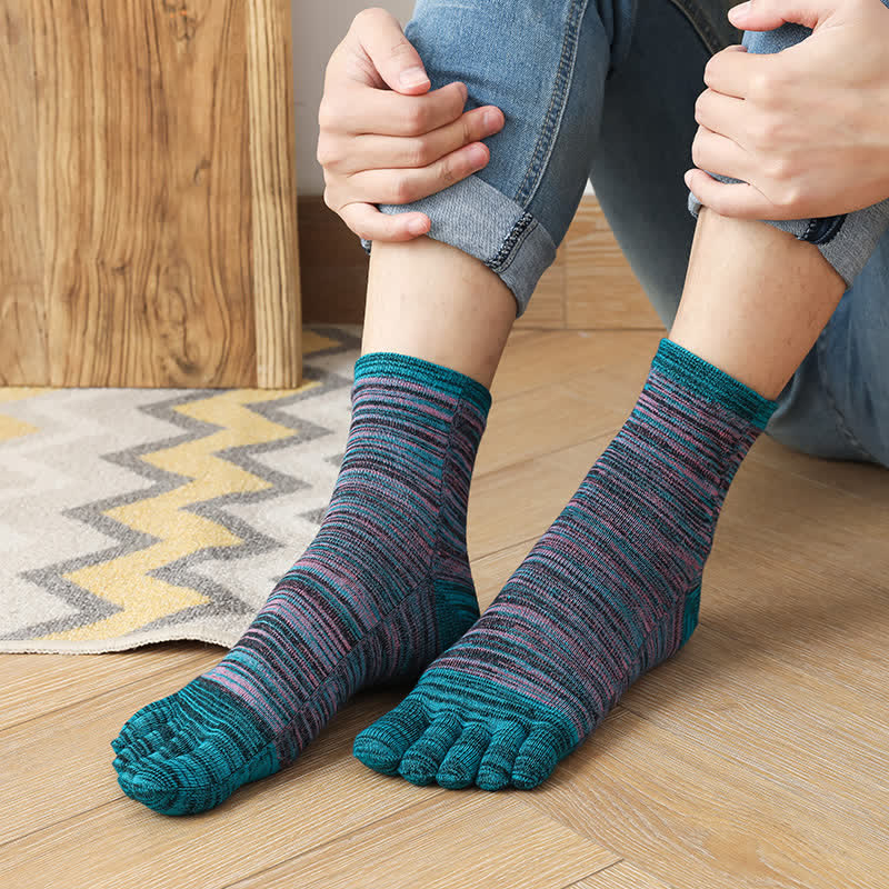 Men's Vintage Ethnic Striped Five Fingers Split Crew Socks - Pink & Teal - 6 Pairs - One Size (US 6.5 - US 10) - image 5