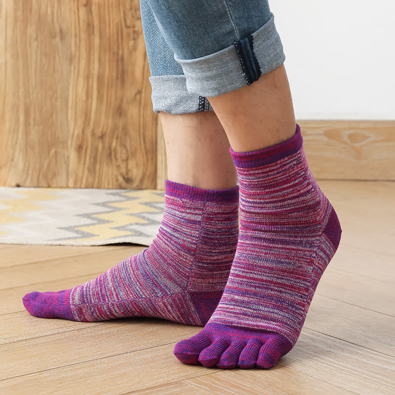Men's Vintage Ethnic Striped Five Fingers Split Crew Socks - Purple - 6 Pairs - One Size (US 6.5 - US 10) - image 9