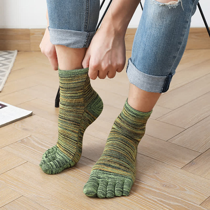 Men's Vintage Ethnic Striped Five Fingers Split Crew Socks - Yellowish-Green - 6 Pairs - One Size (US 6.5 - US 10) - image 0