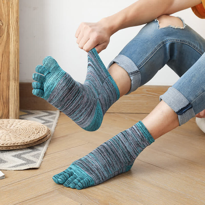 Men's Vintage Ethnic Striped Five Fingers Split Crew Socks - Light Pink & Blue - 6 Pairs - One Size (US 6.5 - US 10) - image 7