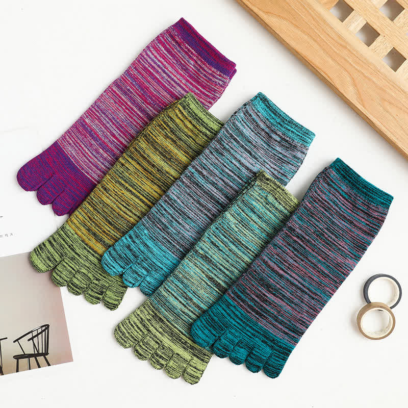 Men's Vintage Ethnic Striped Five Fingers Split Crew Socks - image 1
