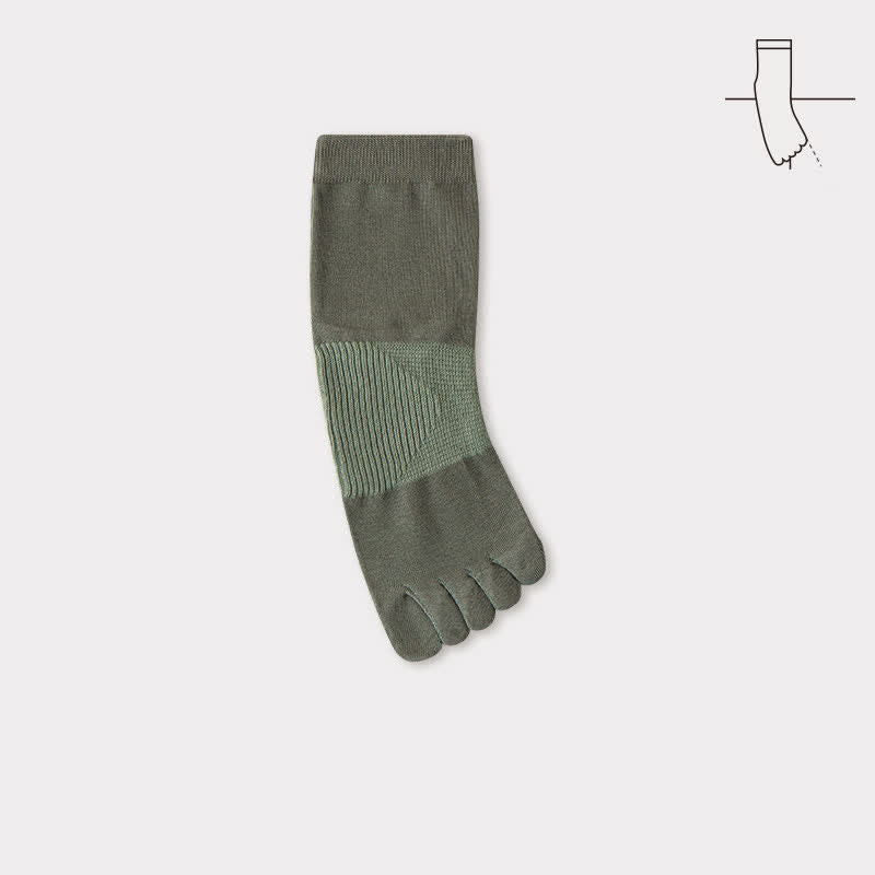 Men's Comfort Pure Cotton Split Five Toes Crew Socks - Army Green - 6 Pairs - One Size (US 6.5 - US 10) - image 10