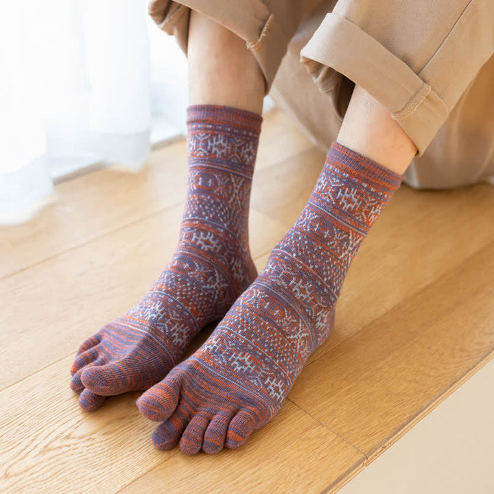 Men's Vintage Style Pattern Five Fingers Crew Socks - Violet - 6 Pairs - One Size (US 6.5 - US 10) - image 5