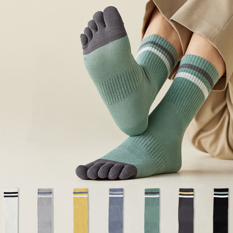 Men's Fashion Striped Color Matching Five Fingers Crew Socks - image 1