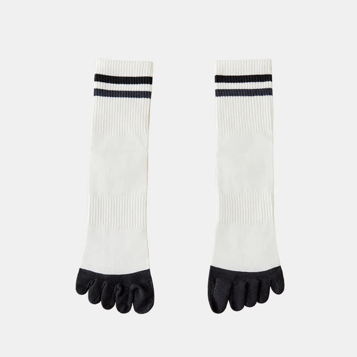 Men's Fashion Striped Color Matching Five Fingers Crew Socks - White - 6 Pairs - One Size (US 6.5 - US 10) - image 13