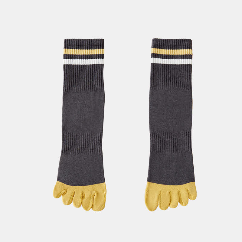Men's Fashion Striped Color Matching Five Fingers Crew Socks - Dark Gray - 6 Pairs - One Size (US 6.5 - US 10) - image 5