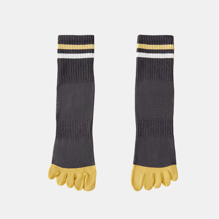 Men's Fashion Striped Color Matching Five Fingers Crew Socks - Dark Gray - 6 Pairs - One Size (US 6.5 - US 10) - image 5