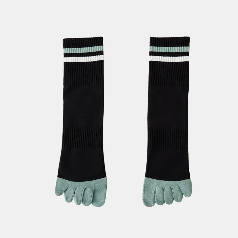Men's Fashion Striped Color Matching Five Fingers Crew Socks - Black - 6 Pairs - One Size (US 6.5 - US 10) - image 10