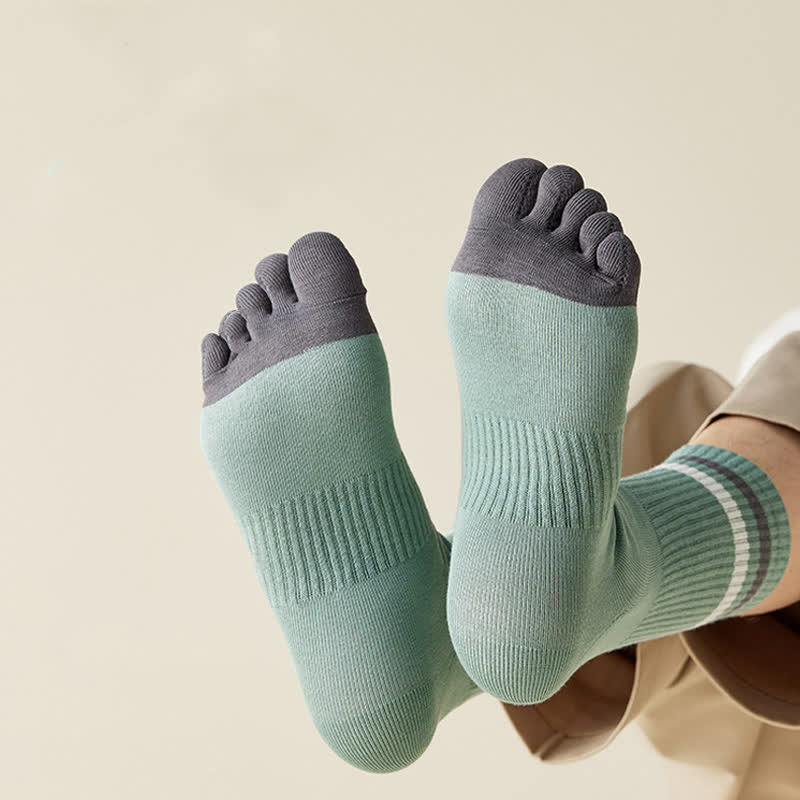 Men's Fashion Striped Color Matching Five Fingers Crew Socks - image 4