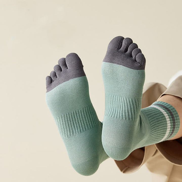 Men's Fashion Striped Color Matching Five Fingers Crew Socks - image 4