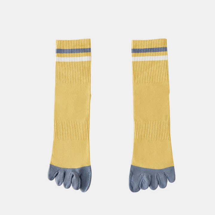 Men's Fashion Striped Color Matching Five Fingers Crew Socks - Yellow - 6 Pairs - One Size (US 6.5 - US 10) - image 12