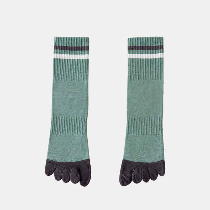 Men's Fashion Striped Color Matching Five Fingers Crew Socks - Cadet Blue - 6 Pairs - One Size (US 6.5 - US 10) - image 2